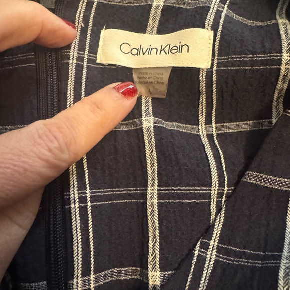 Calvin Klein Navy Plaid Long Sleeve Dress, Size 6, Tie Back - Picture 5 of 5